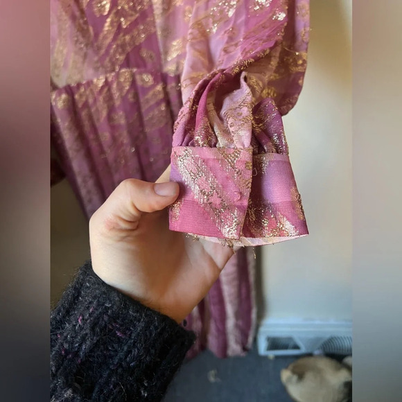 Vintage 1960s 1970s Adele Simpson Pink Metallic Chiffon Dress - Picture 4 of 16